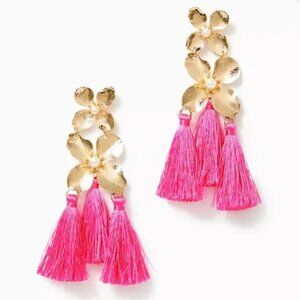 LILLY PULITZER Via Flora Roxie Pink Gold Orchid Tassel Earrings